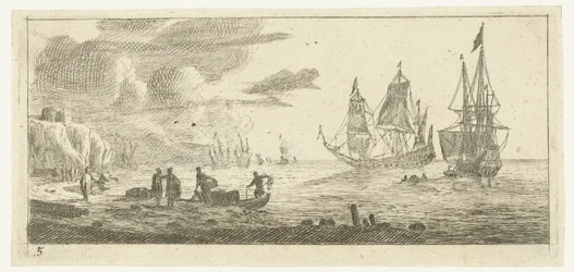Zeehaven met twee grote zeilschepen