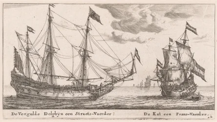 De "Vergulde Dolphyn," een groot koopvaardijschip, en de "Kat," een fluit