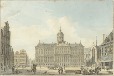 Amsterdam, de Dam met het Stadhuis en de Waag