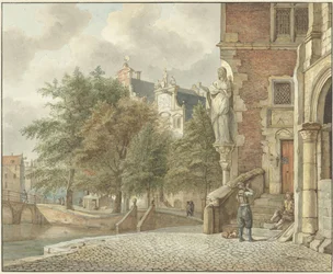 Gezicht op een stadsgracht