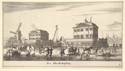 Winterscène bij het blokhuis in Amsterdam, 17e eeuw
