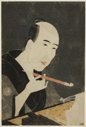 Portret van Santo Kyoden, de meester van Kyobashi (Edo hana Kyobashi natori)