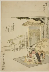 De Kleding-volledige Juweelrivier in de Provincie Settsu (Settsu Toi no Tamagawa), uit een ongetitelde serie van Zes Juweelrivieren
