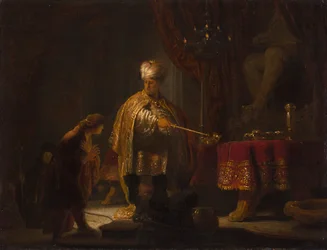 Daniel en Cyrus voor het afgodsbeeld Bel