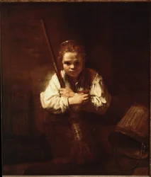 Meisje met bezem (schilderij op doek)