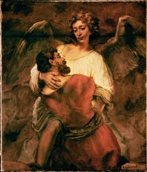Jacob vecht met de engel (schilderij op doek)