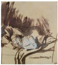 Zieke vrouw in een bed, misschien Saskia, vrouw van de schilder
