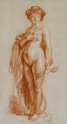 Studie van een naakte vrouw als Cleopatra