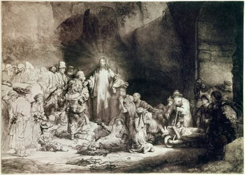 Het stuk met honderd gulden of Jezus geneest de zieken (gravure door Harmenszoon van Rijn, Rembrandt)