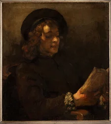 Titus van Rijn, de zoon van de schilder, lezend (olieverf op doek)