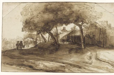 Huizen en bomen op een dijk