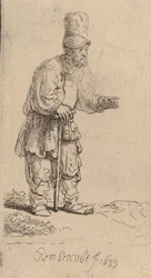 Een Boer in een Hoge Hoed, Staand Leunend op een Stok, 1639