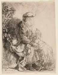 Abraham streelt Isaac
