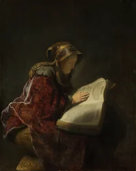 Een oude vrouw die leest, waarschijnlijk de profetes Hannah, 1631