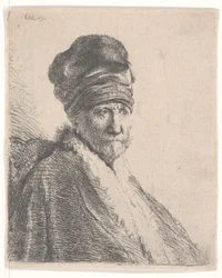 Behaarde man in een oosterse bontmuts en gewaad, met een hoge muts, 1630