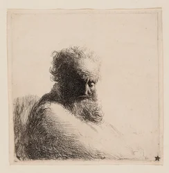 Buste van een Oude Baardige Man, Neerkijkend, Driekwart Rechts