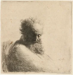 Buste van een oude bebaarde man, naar beneden kijkend, driekwart rechts, 1631