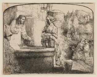 Christus en de Vrouw van Samaria: Een Gebogen Afdruk