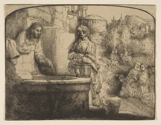 Christus en de vrouw van Samaria: een gebogen prent, 1658
