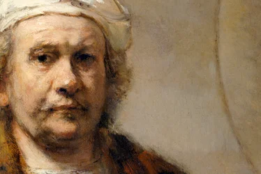 Detail van een zelfportret van de Nederlandse schilder Rembrandt van Rijn, ca. 1665