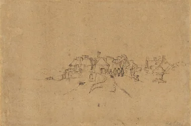 Figuren op de Anthoniesdijk die Houtewael binnenkomen [verso]