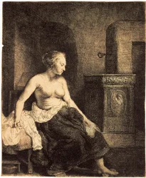Halfnaakte vrouw bij een kachel, 1658
