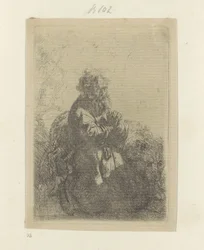 Hieronymus geknield in gebed, de blik naar beneden gericht