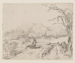 Landschap met een jager en honden