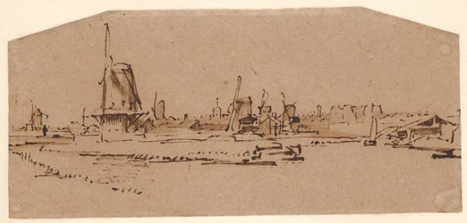 Landschap met windmolens aan een kanaal ten westen van Amsterdam