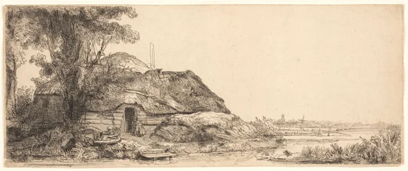 Landschap met een huisje en een grote boom