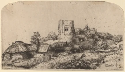 Landschap met een vierkante toren