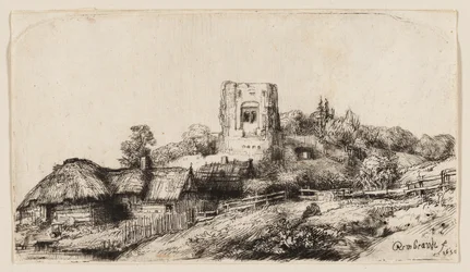 Landschap met een vierkante toren