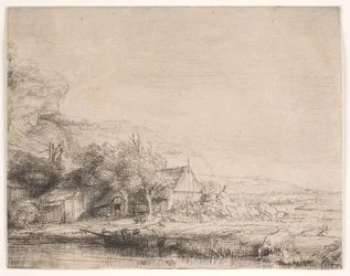Landschap met een drinkende koe