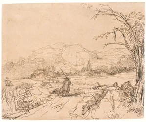 Landschap met een jager en honden