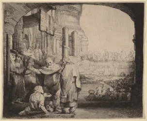 Petrus en Johannes genezen de verlamde man bij de tempelpoort
