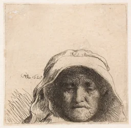 Rembrandts moeder: alleen het hoofd, in vooraanzicht