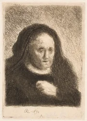 Rembrandts moeder met de hand op de borst: kleine buste