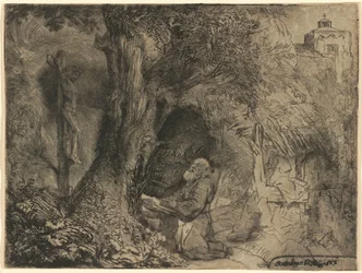 De heilige Franciscus bidt onder een boom