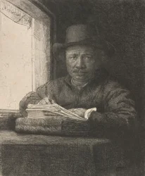 Zelfportret tekenen bij een raam