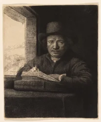 Zelfportret Etsen bij een Raam