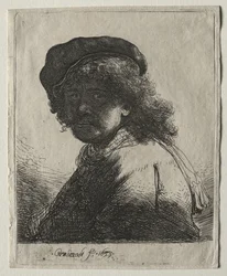 Zelfportret met een muts en sjaal met donker gezicht: Buste