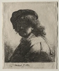 Zelfportret met een pet en sjaal met donker gezicht: Buste