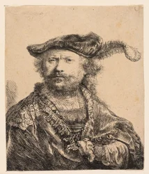 Zelfportret in een fluwelen muts met pluim