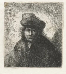 Zelfportret met een schuine bontmuts: Buste, ca. 1631