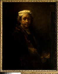 Zelfportret aan de ezel. Schilderij van Rembrandt Harmenszoon van Rijn, genaamd Rembrandt (1606-1669), Hollandse school