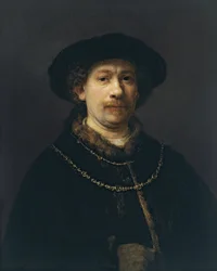 Zelfportret met baret en twee gouden kettingen, ca. 1642