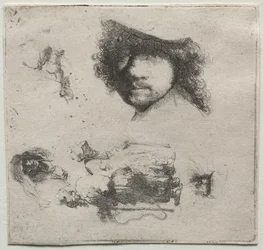Blad met studies: Zelfportret, een bedelaarskoppel, enz., ca. 1632