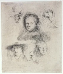 Studies naar het hoofd van Saskia en andere figuren