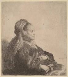 De moeder van de kunstenaar, zittend, met een oosterse hoofdtooi