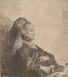De moeder van de kunstenaar zittend, in een oosterse hoofdbedekking (1631)